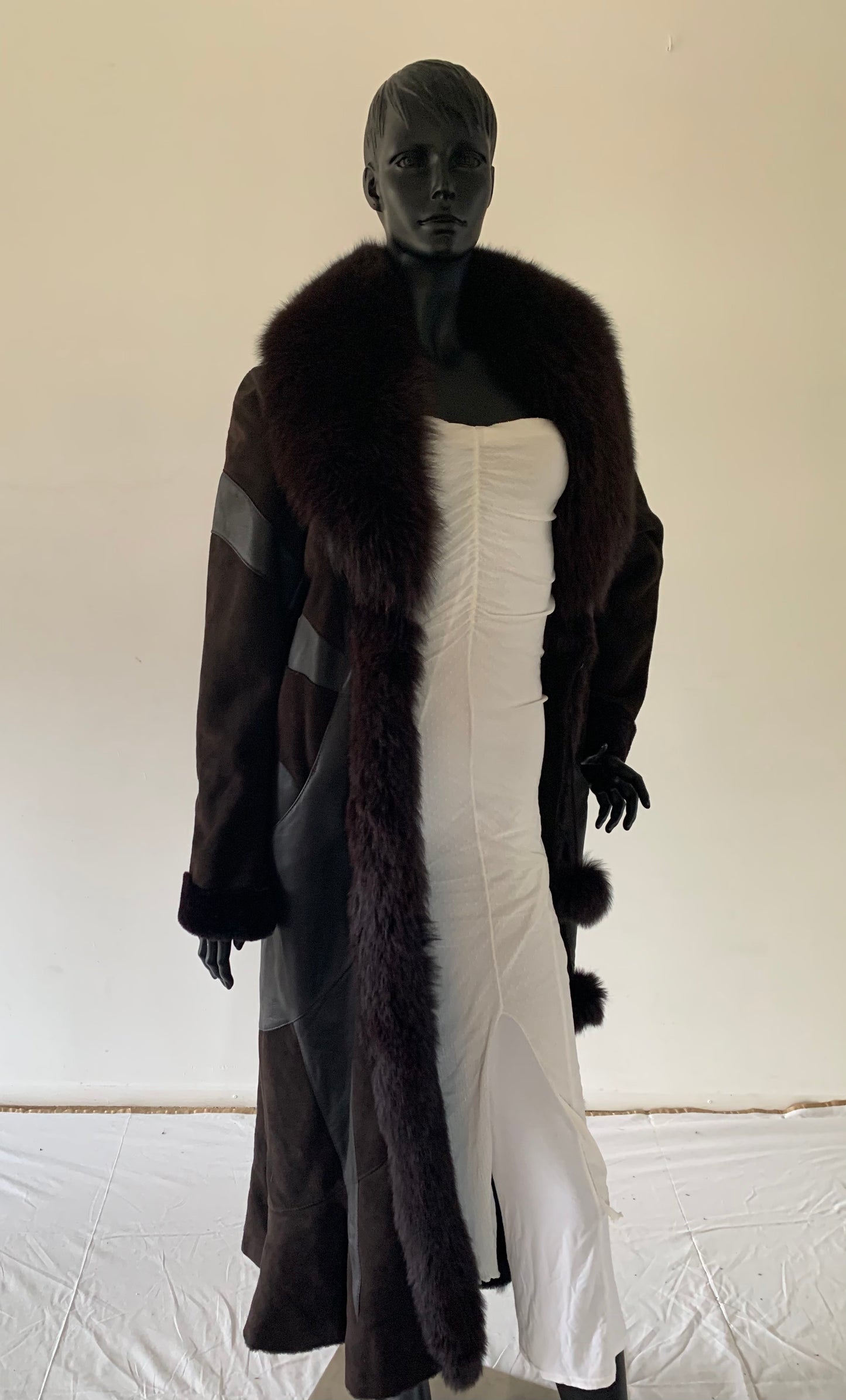 Woman Fox Fur Leather Long Coat