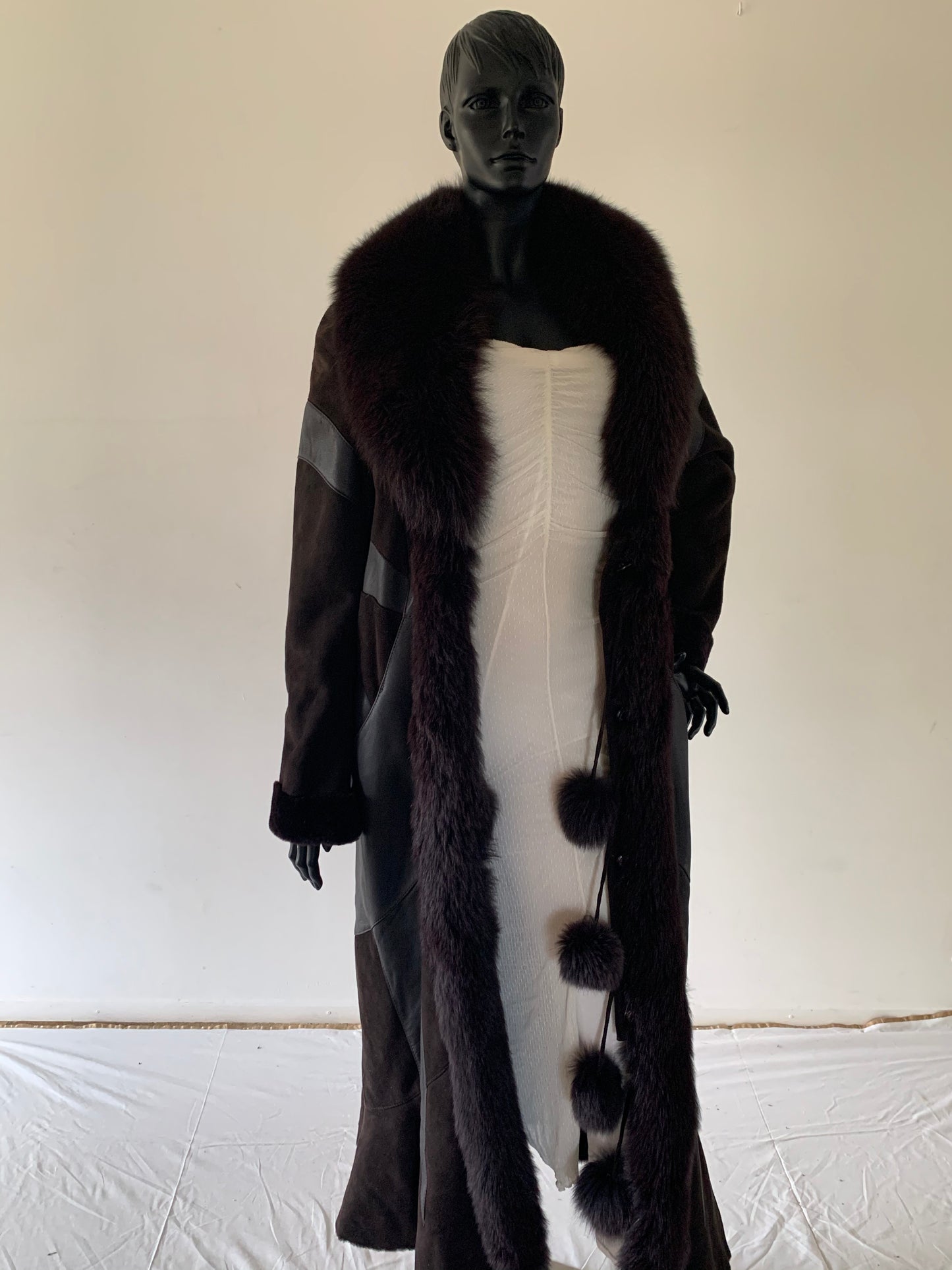 Woman Fox Fur Leather Long Coat