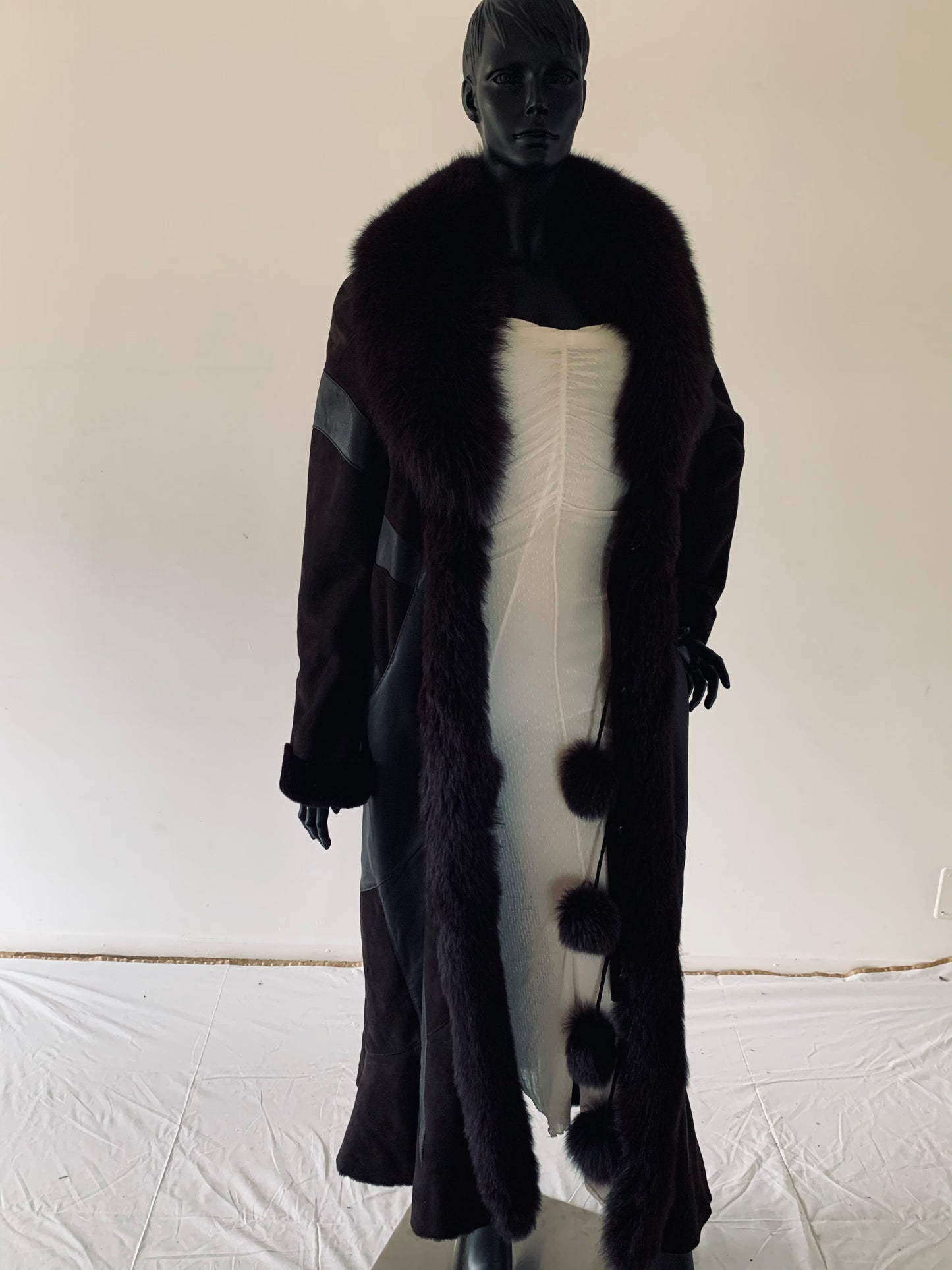 Woman Fox Fur Leather Long Coat