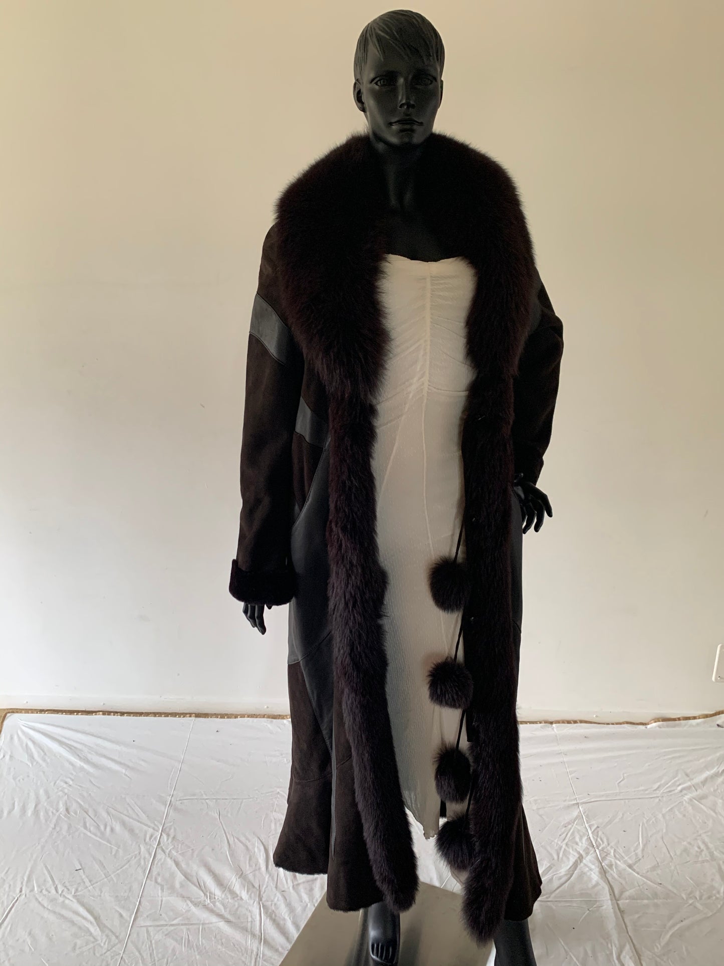 Woman Fox Fur Leather Long Coat